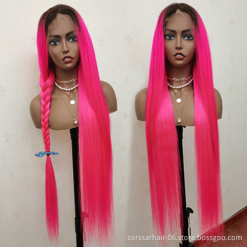 Rose Red Straight Brazilian Transpraent HD Hair Lace Frontal Wig Human Hair Front Lace Wigs 100% Virgin Human Hair Color Wigs